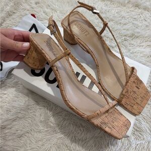 Schutz Heloise Block Heel Sandal - Size 10.5 - NIB - natural/light wood